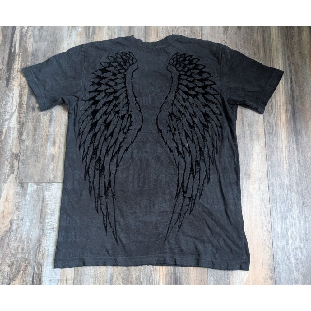 Affliction Men's L Black Gray Double-Sided Graphic Crew Neck Cotton T-Shirt Y2K - Picture 5 of 5